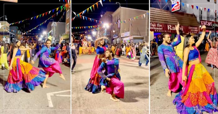 અમેરિકાના શેરી ગરબામાં જામી રોનક, ‘ગોરી રાધાને કાળો કાન્હા’ પર કપલે એવો ડાન્સ કર્યો જે જોઈને તમે પણ ઝૂમવા લાગશો..