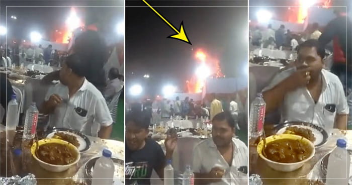 લગ્ન મંડપમાં લાગી ગઈ ભીષણ આગ, છતાં મહેમાનો ભોજનની મજા માણતા રહ્યા, વીડિયો થયો વાયરલ